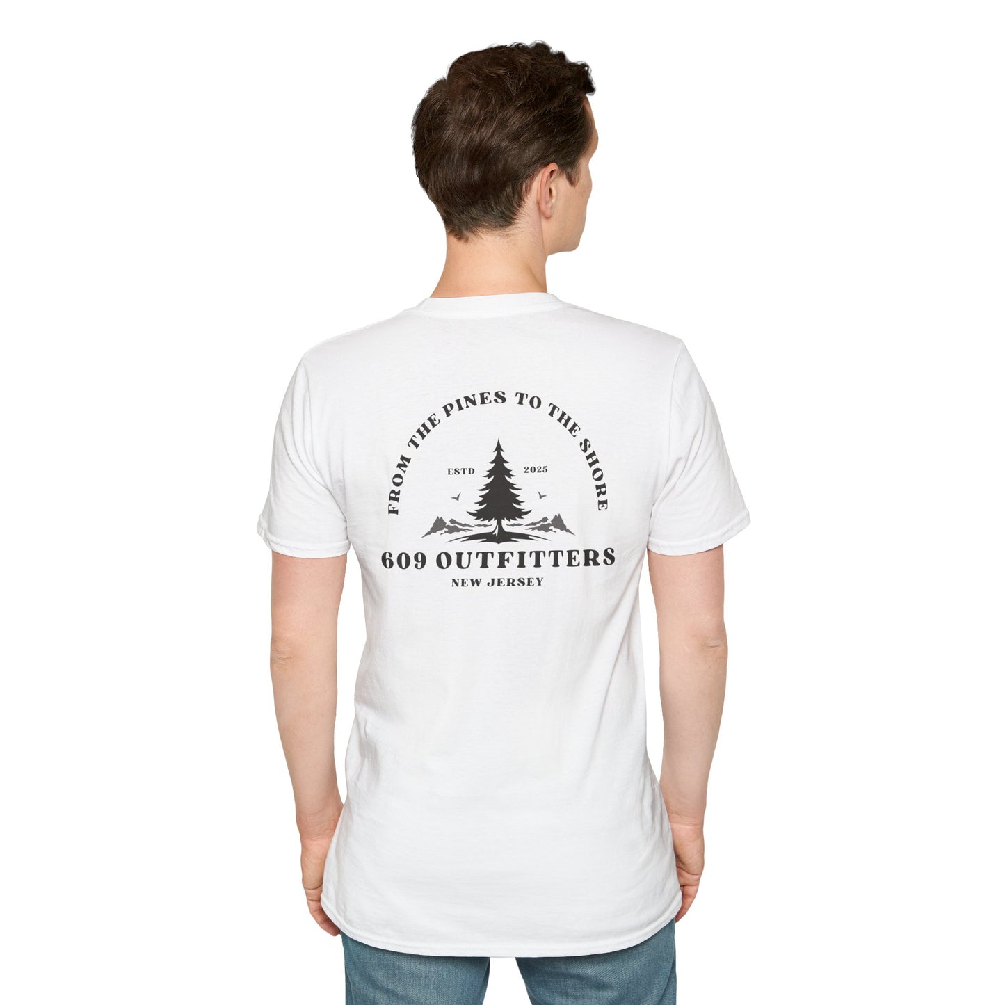 Contemporary Tee | Mens 609 Pines to Shore Logo White