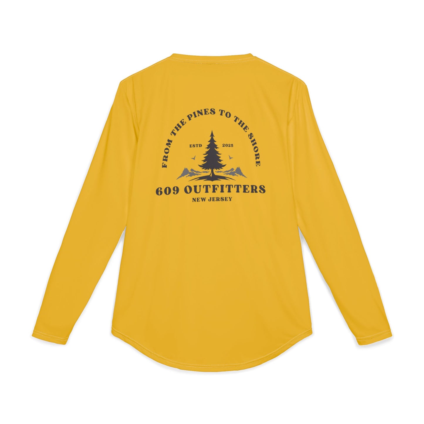 609 Pines To The Shore Logo | Long Sleeve UV Sun Protection Top Yellow