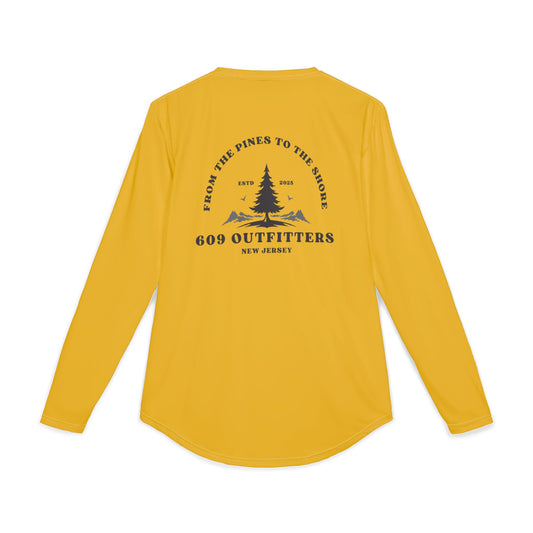 609 Pines To The Shore Logo | Long Sleeve UV Sun Protection Top Yellow