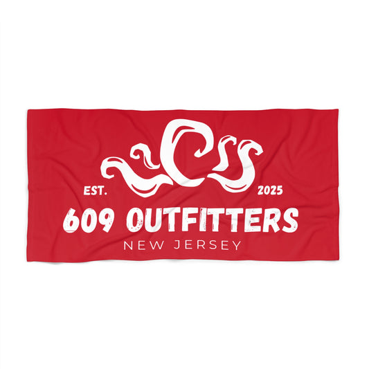 609 Outfitters Octopus Logo | Red Beach Towel