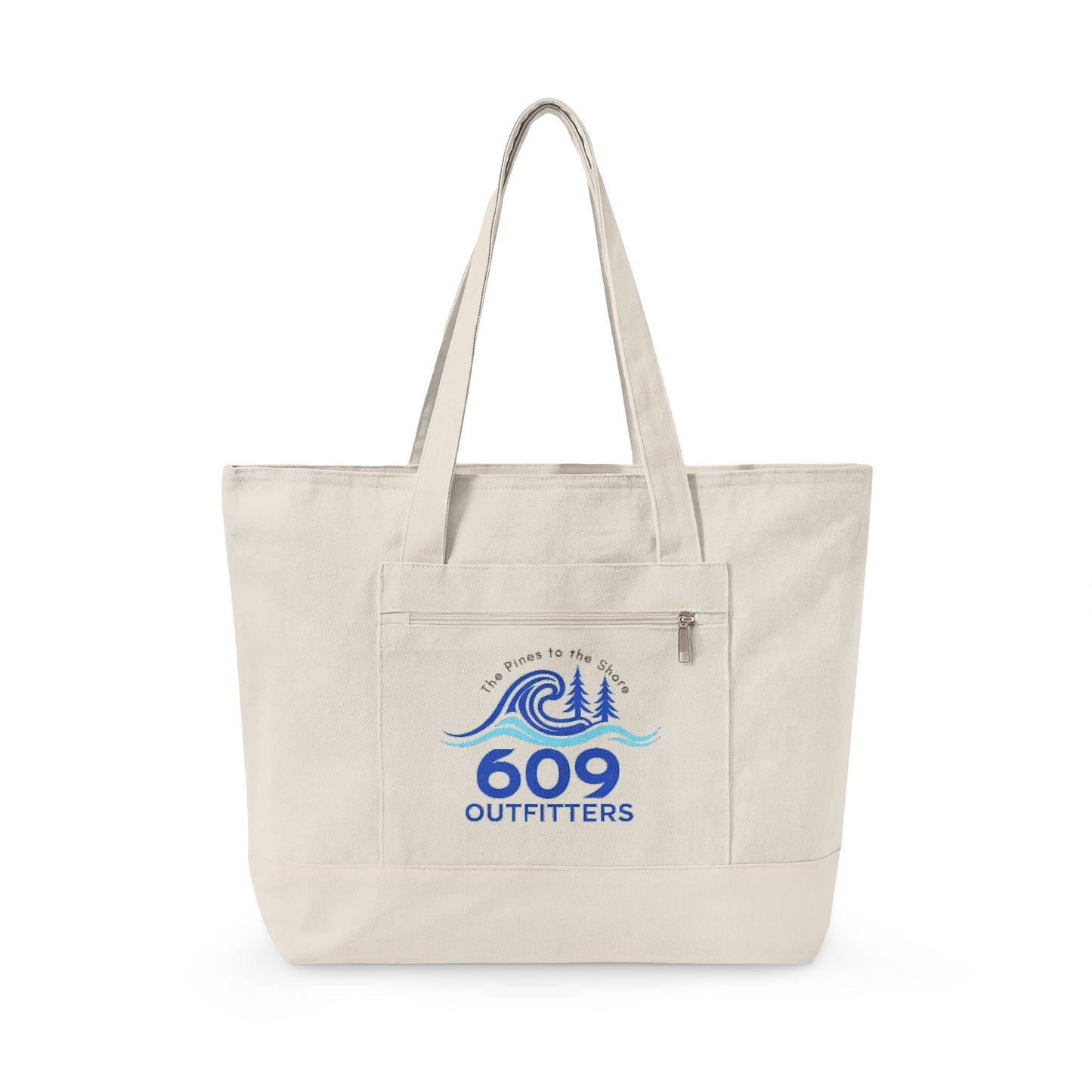 Canvas Tote Bag | 609 Outfitters Coastal Wave Zippered Beach Tote