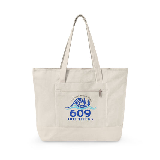 Canvas Tote Bag | 609 Outfitters Coastal Wave Zippered Beach Tote