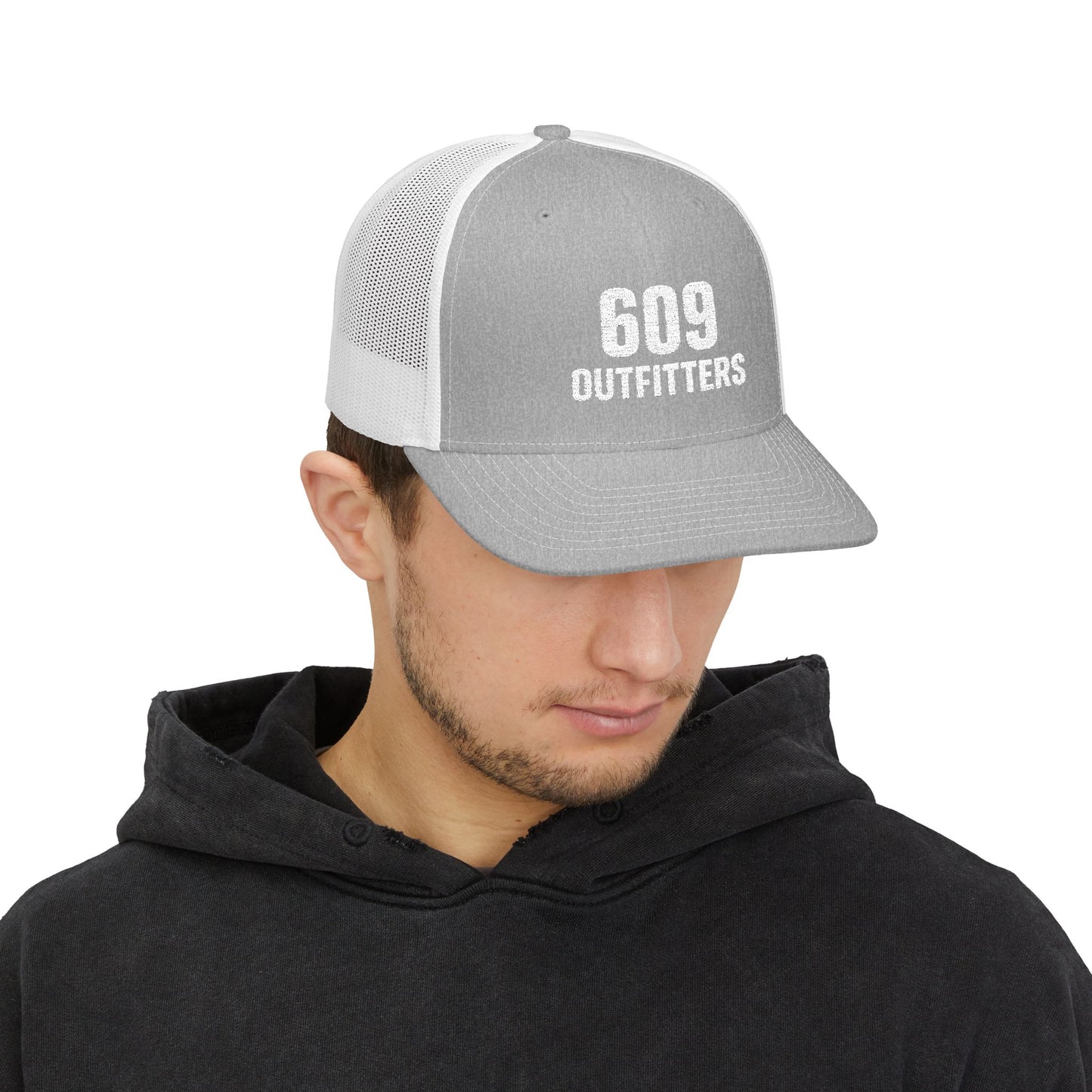 609 Outfitters White Embroidered Snapback Trucker Cap