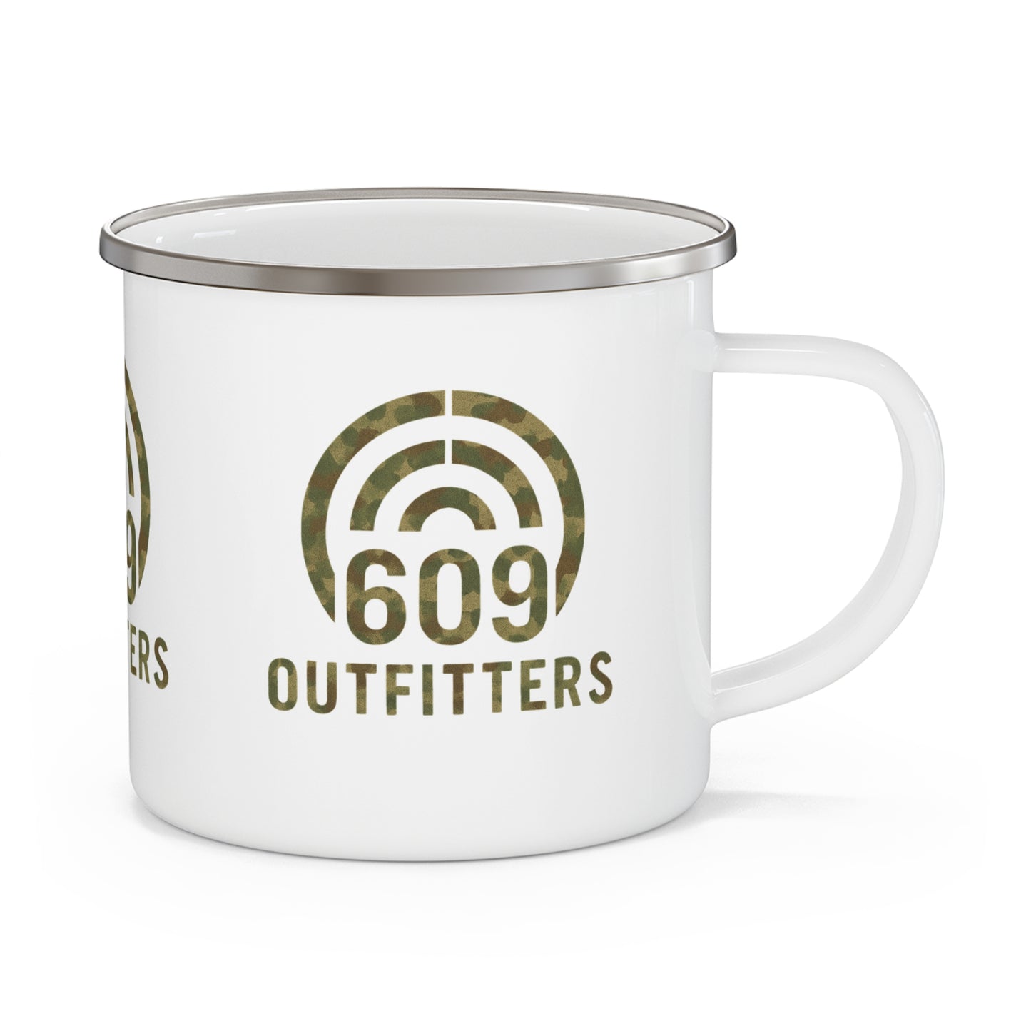609 Outfitters Enamel Camping Mug — Rustic Outdoor Coffee Cup - Camo Target Logo