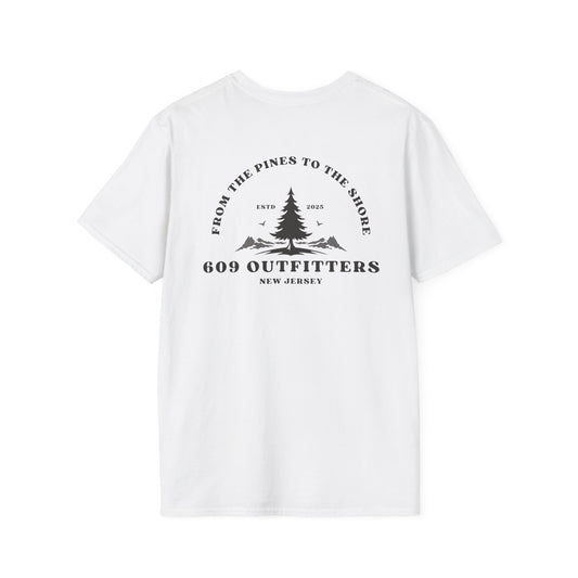Contemporary Tee | Mens 609 Pines to Shore Logo White