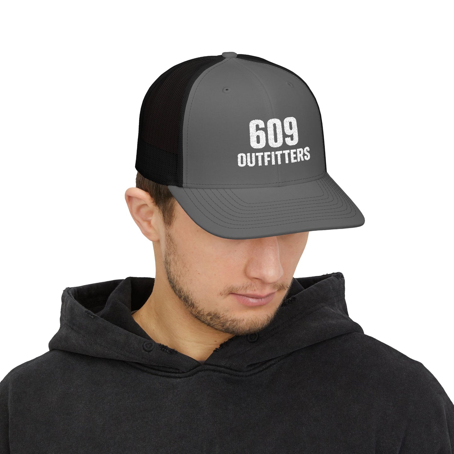 609 Outfitters White Embroidered Snapback Trucker Cap
