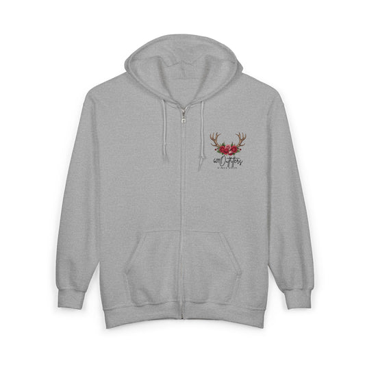 Women's Roses & Antler Hoodie | Full Zip Sweatshirt