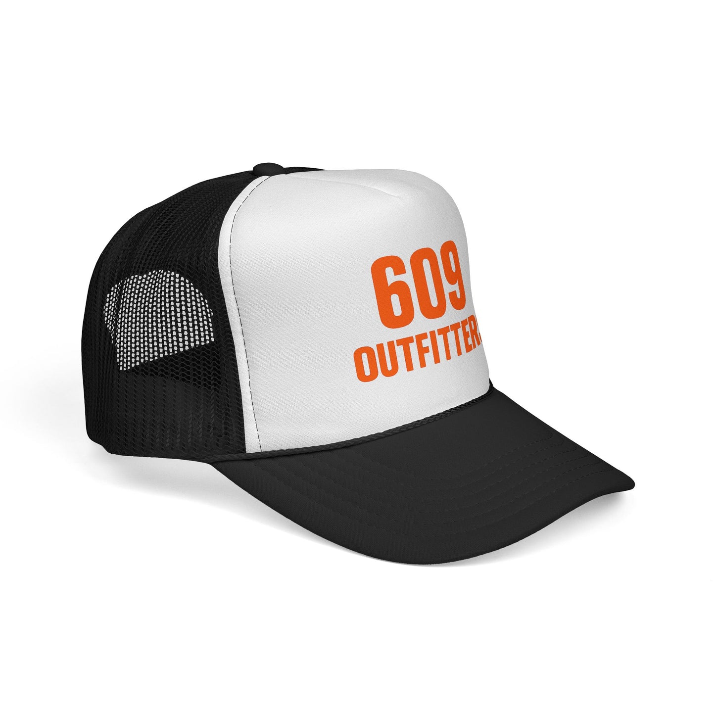 Simple Trucker Hat | Black Orange Brand Logo | Unisex Style by 609 Outfitters