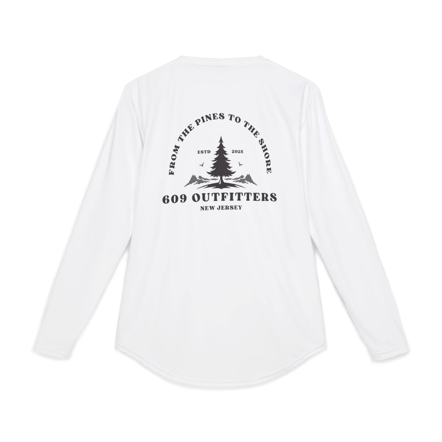 609 Pines To The Shore Logo | Long Sleeve UV Sun Protection Top White
