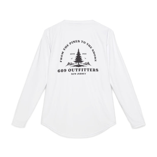 609 Pines To The Shore Logo | Long Sleeve UV Sun Protection Top White