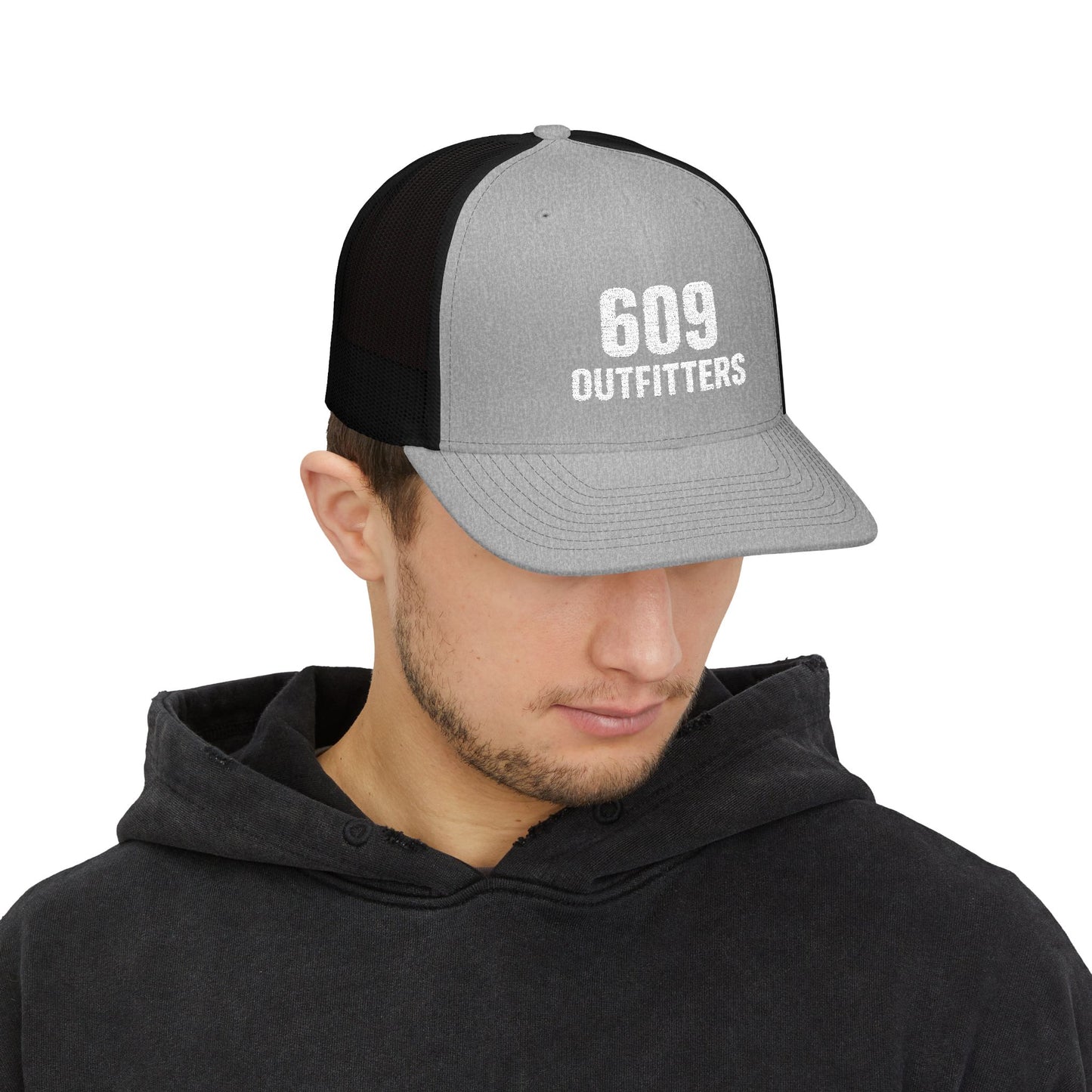 609 Outfitters White Embroidered Snapback Trucker Cap