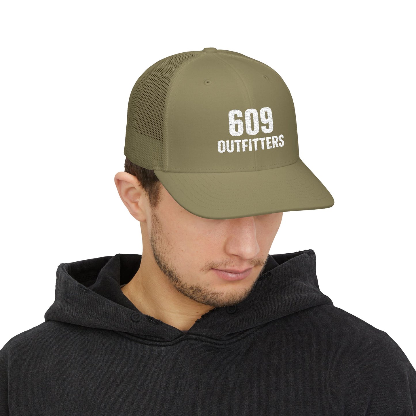 609 Outfitters White Embroidered Snapback Trucker Cap