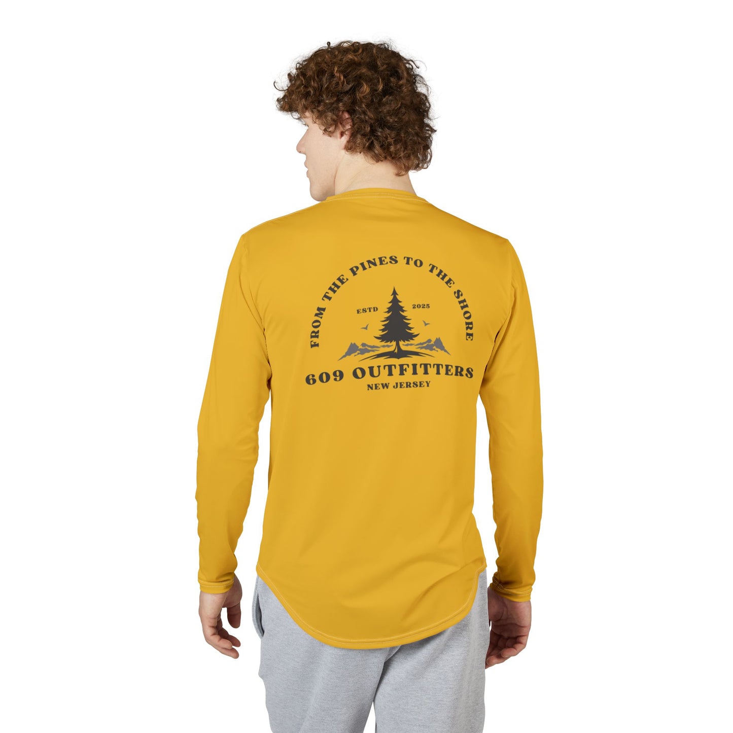 609 Pines To The Shore Logo | Long Sleeve UV Sun Protection Top Yellow