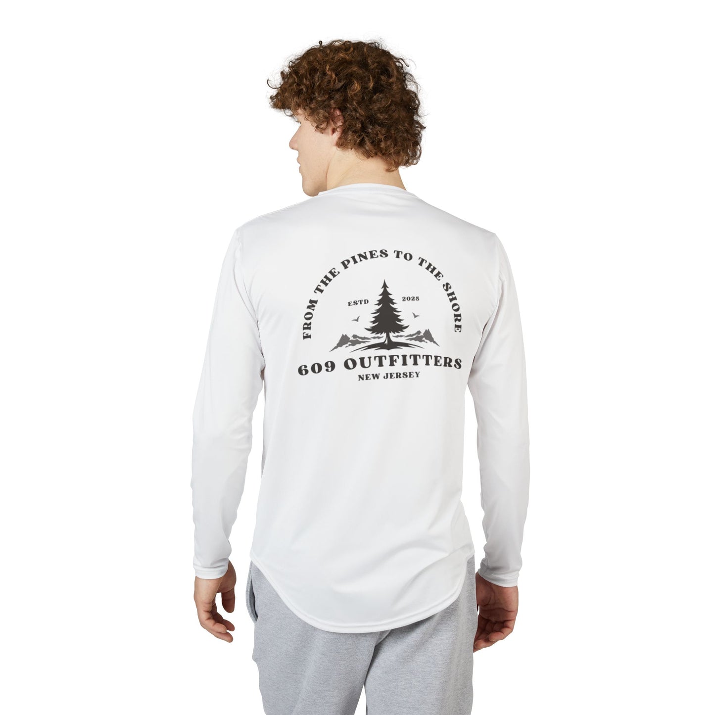 609 Pines To The Shore Logo | Long Sleeve UV Sun Protection Top White