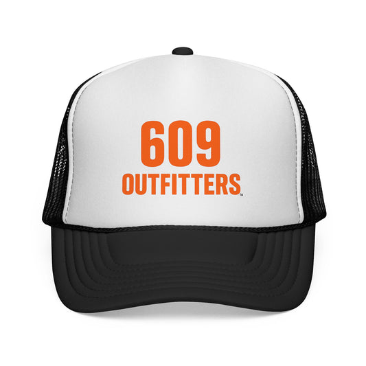 Simple Trucker Hat | Black Orange Brand Logo | Unisex Style by 609 Outfitters