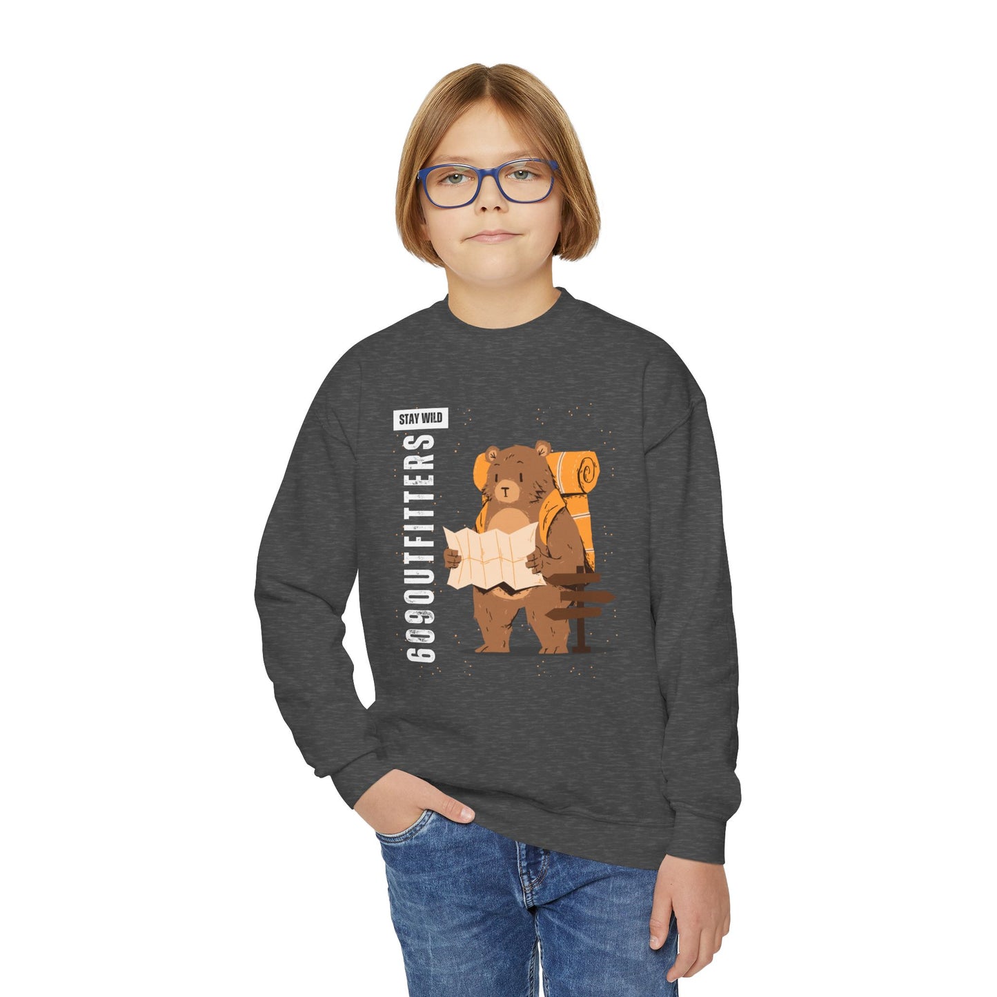 609 Hiking Bear Youth Crewneck Sweatshirt