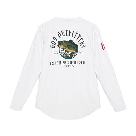 609 Fresh Water Bass Logo | Long Sleeve UV Sun Protection Top White
