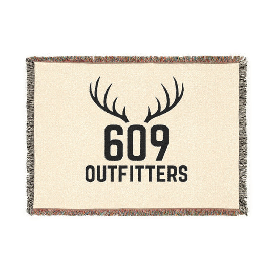 609 Outfitters Classic Antler Logo Woven Blanket — Rustic Hunting Throw Blanket