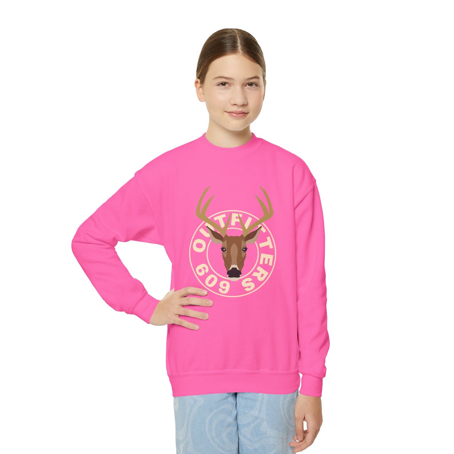 Vintage Deer Hunter Logo Pink Youth Crewneck Sweatshirt